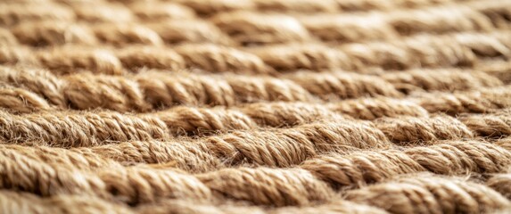 Fototapeta premium A detailed texture of woven jute fabric, showcasing the natural beige color and intricate weave pattern for an organic look. 