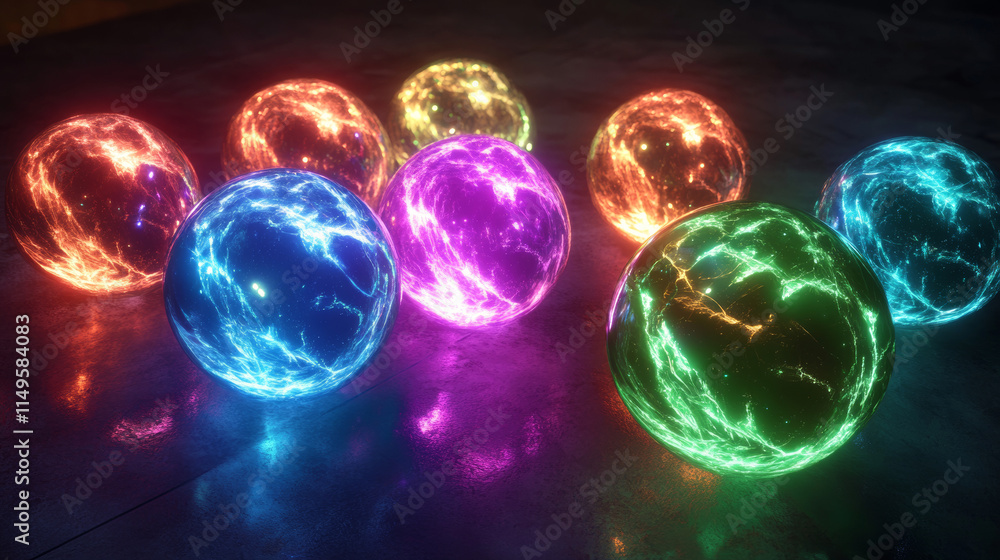 Aufkleber game assets of fantasy glowing orb with magic power. realistic vector illustration set of colorful l