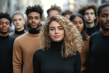 Obraz premium Diverse Group of Young Adults Stand Together, Showing Unity and Inclusivity in Modern Society