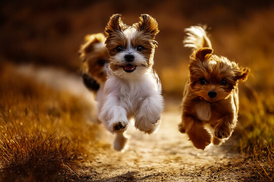 Kleine s&uuml;&szlig;e vor Freude springende Hunde