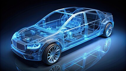 Naklejka premium Electric Vehicle Wireframe Chassis, wireframe body, , electric vehicle