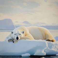 Obraz premium White Polar Bear Resting on Ice Under the Open Sky