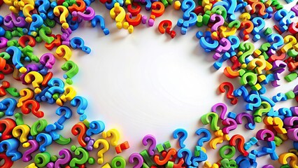 A set of small colored question marks scattered around a central axis, question mark, model, colorful