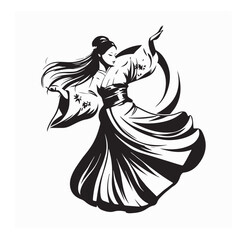 Graceful Japanese woman performing  kimono vector image isolated on white background.