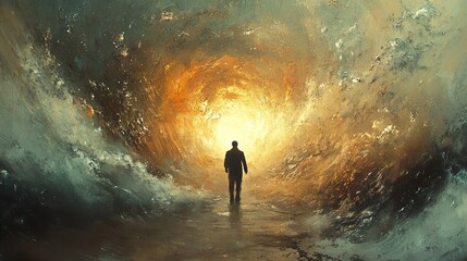 Fototapeta premium A Solitary Figure's Journey Towards Enlightenment