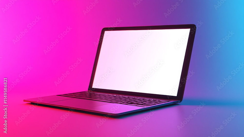 Poster laptop computer with white screen and keyboard front and angle view. vector realistic mockup of mode