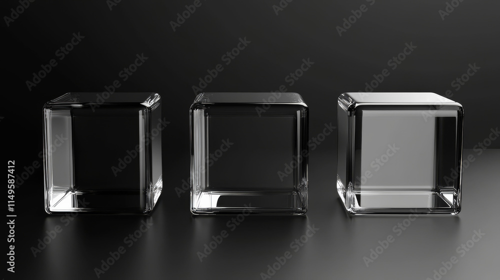Poster 3d glass cube box vector isolated on transparent background. crear black and white realistic geometr