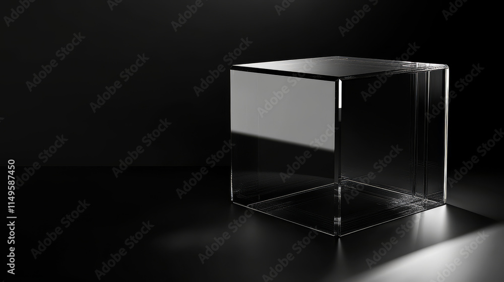 Poster 3d glass cube box vector isolated on transparent background. crear black and white realistic geometr