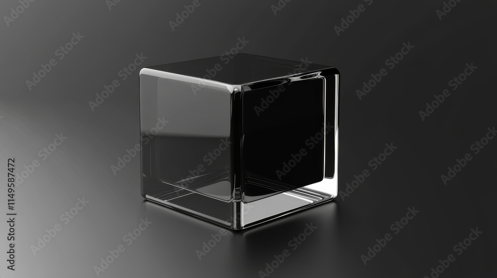 Poster 3d glass cube box vector isolated on transparent background. crear black and white realistic geometr