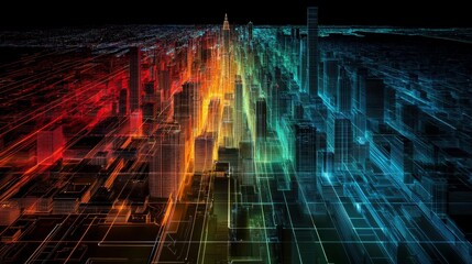 Futuristic City Map with Gradient Lines and Smart Devices