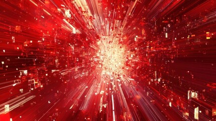 Naklejka premium Stock market crash visualization, intense red graphs and chaotic data streams 