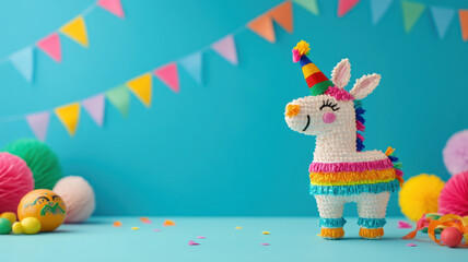 Naklejka premium Colorful pinata with vibrant decorations, perfect for festive celebration