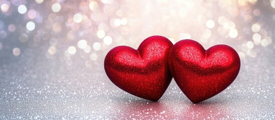 Obraz premium Romantic Valentine's Day: Shimmering Red Hearts and Abstract Lights in Defocus