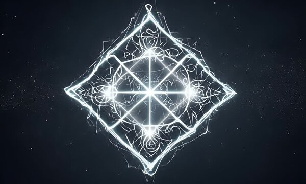 cloud of shimmering stardust forming intricate spell glyphs and shapes in a dark void