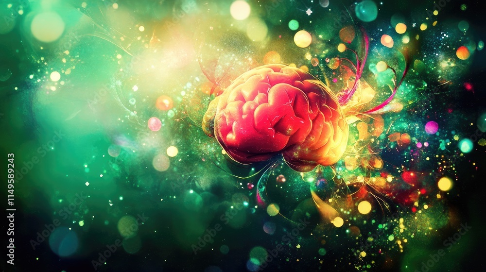Poster glowing brain with abstract connections, representing the depth of human cognition and thought proce