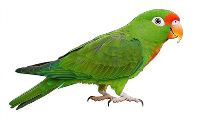 Stunning Anime-Style Red-Billed Green Parrot on a White Transparent Background, Embracing the Fantasy and Vibrant Colors of Japanese Animation.
