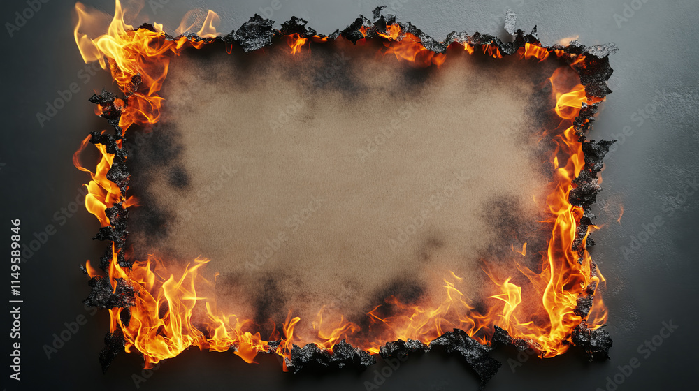 Poster isolated burn paper page edge with fire vector effect. realistic burnt sheet texture and flame borde