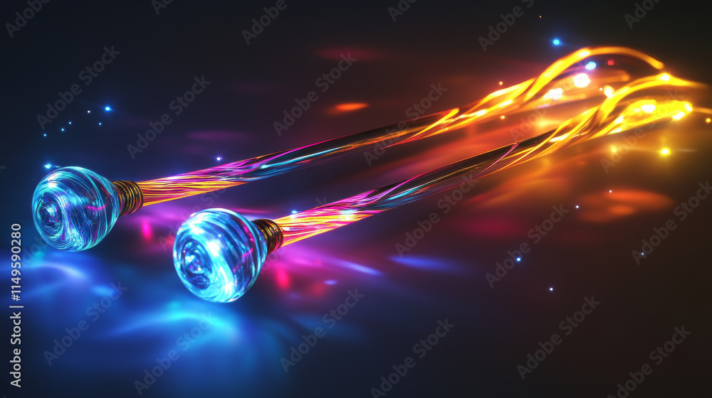 Aufkleber magic wands set with sparkling swirls isolated on transparent background. vector realistic illustrat