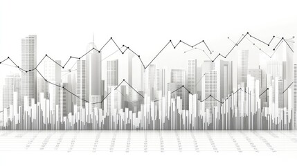 Naklejka premium High-tech white-on-white theme with financial data overlays, coding elements, and candle charts in a clean design.