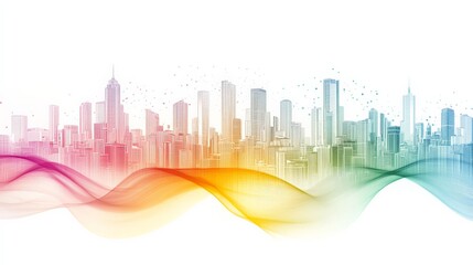 Obraz premium Colorful Wave Lines Connecting City Elements