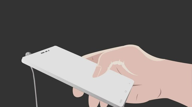 A vector animation of a hand scrolling on a smartphone, with smooth finger swipes and content shifting up or down on the screen, creating a dynamic, interactive effect.