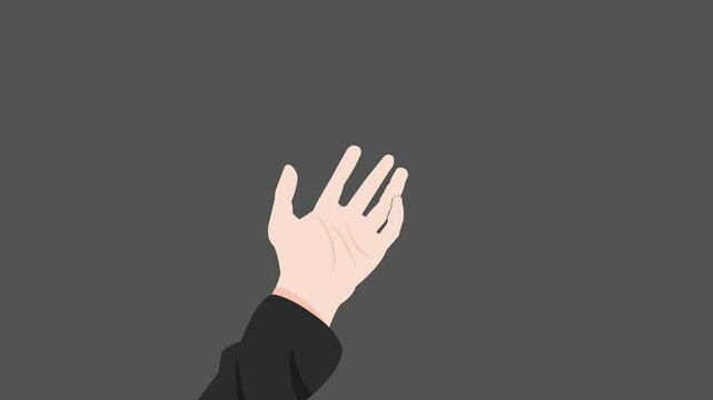 A vector animation of a hand, smoothly opening and closing, with fluid motion to showcase each finger's movement, creating an expressive and dynamic gesture.