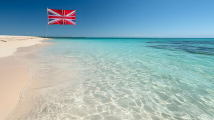 Serene Beachscape with Union Jack Flag Illustration