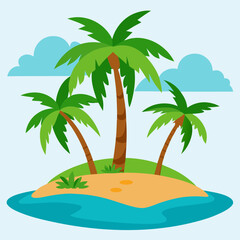 tropical island with palm trees and sea