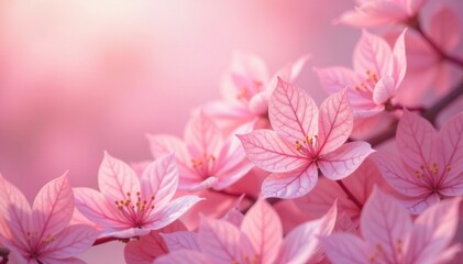 Fototapeta premium Delicate pink leaves float in a sea of soft pink, bloom, pastel, color