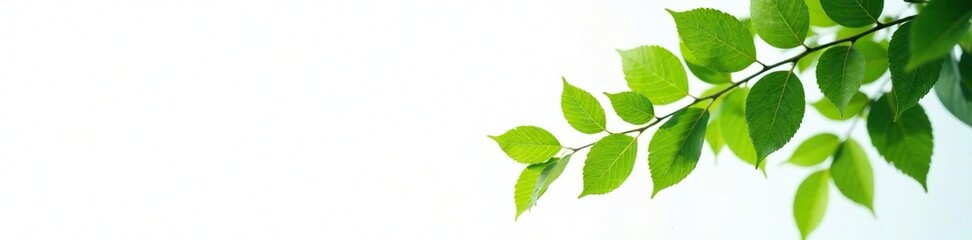 Fototapeta premium Fresh green tree branch against a plain white background, pure, minimalist, neutral