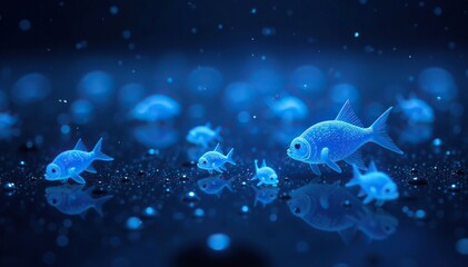 Glowing blue bioluminescent plankton in the ocean, blue, aquatic organisms, sparkling light