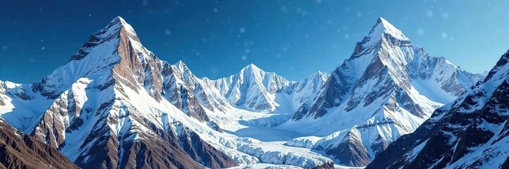 Obraz premium Majestic mountain range with snow-capped peaks, blue background with gold texture, majestic, nature, winter