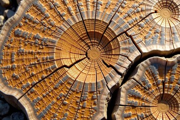 Natural, abstract petrified wood with cracks and splits, cracked, abstract