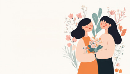 Celebrating women with flowers and nature, showcasing friendship and joy