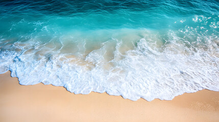 Serene Aerial View of Turquoise Ocean Waves Gently Lapping at Sandy Shoreline
