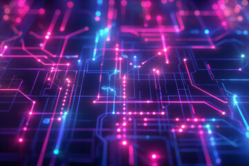 Fototapeta premium Technology and engineering background. Abstract technological network with glowing nodes and lines. Modern and complex background. Concept of future digital technology, glow of energy. Glow of energy