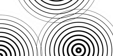 Circular lines geometric background in abstract style. Modern line art illustration with black circular concentric on halftone design template.