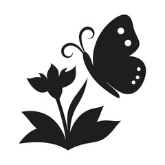 Butterfly Resting on Flower Silhouette – High-Quality Nature Clipart