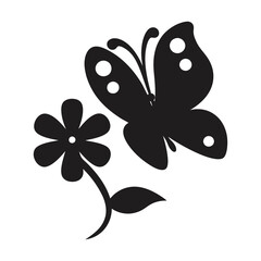 Butterfly Resting on Flower Silhouette – High-Quality Nature Clipart