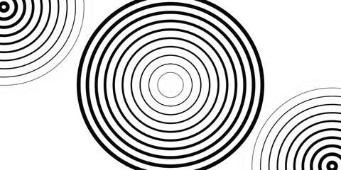 Circular lines geometric background in abstract style. Modern line art illustration with black circular concentric on halftone design template.