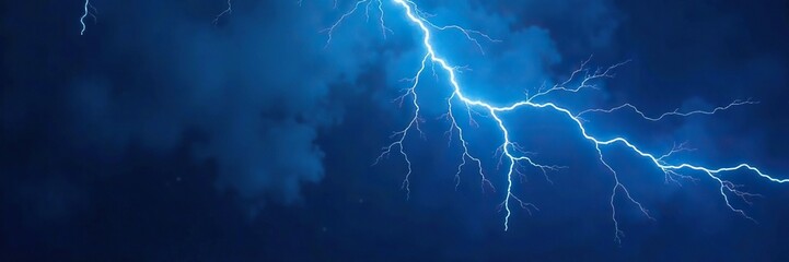 Dark blue abstract background with light streaks of electricity, spark, stormy