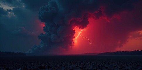 Fototapeta premium dark and stormy night sky with thick red black smoke clouds gathering, barren, darkness