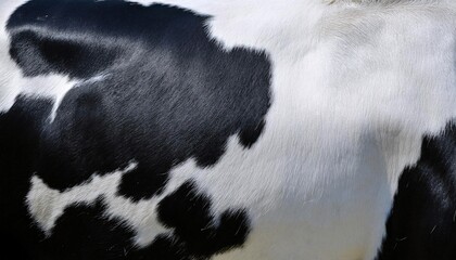 close-up of cowhide showcasing smooth black and white patch patterns with detailed fur texture for natural animal surface concepts
