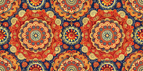 Colorful floral mandala pattern on a dark background, vibrant and intricate design.
