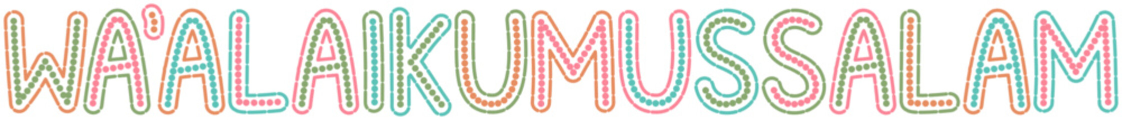 Waalaikumussalam Islamic Word with dash outline and dot decorative in the text