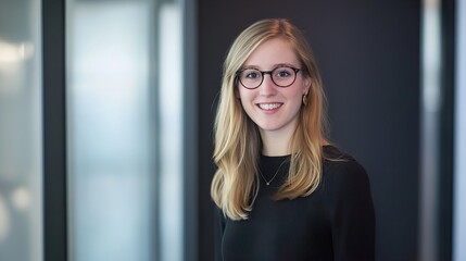 Portrait of a Smiling Young Woman in a Modern Office