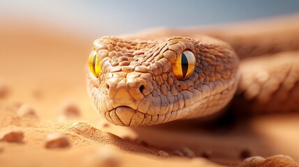 Fototapeta premium Close-Up of a Lizard with Golden Eyes on a Sandy Desert Surface