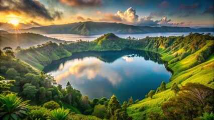 Serene Crater Lake: Gamkonora Volcano, Halmahera, Indonesia - Sunrise