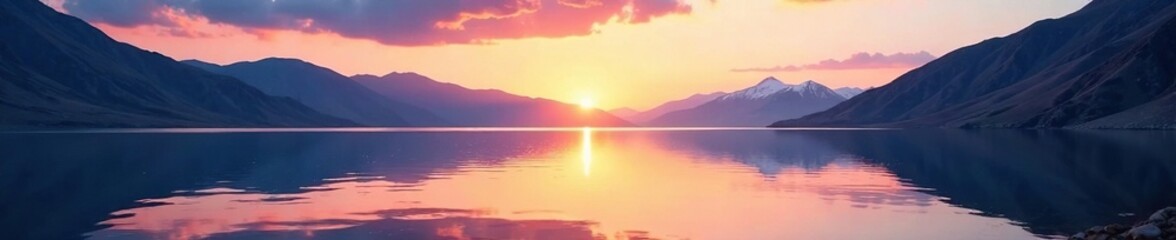 Reflective waters of Pangong Tso Lake at dawn, Himalayas, dawn, calm