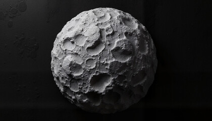 Cratered Moon surface model on black background